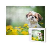 Shih Tzu, cuccioli carini e ricci, animali domestici nel campo,Puzzle in legno da 500 pezzi, gioco di famiglia, puzzle per adulti e adolescenti, decorazioni per la casa