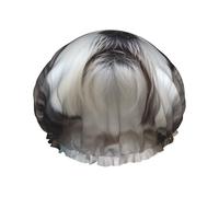Shih Tzu Cuffia da doccia stampata per donne a doppio strato impermeabile cappello da bagno riutilizzabile tappi da bagno elastici protezione per capelli da donna spa salone bagno doccia cappello