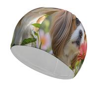 Shih Tzu Cuffia da nuoto per cani e fiori, comoda cuffia da doccia per ridurre la resistenza e la protezione dei capelli, cuffia da bagno elastica morbida e durevole per mantenere l'acconciatura