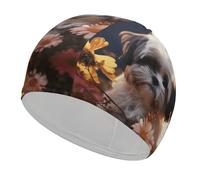 Shih Tzu - Cuffia da nuoto unisex per adulti con cane e fiori, antiscivolo, comoda e durevole, facile da indossare e togliere, impermeabile, mantiene i capelli asciutti