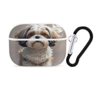 Shih Tzu Custodia protettiva antiurto per auricolari con moschettone, anti-caduta, per Airpods Pro di seconda generazione, colore bianco