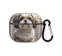 Shih Tzu - Custodia rigida per auricolari Bluetooth a forma di cane Shih Tzu, protezione antiurto, custodia rigida con supporto per ricarica wireless con portachiavi, regalo personalizzato per AirPods