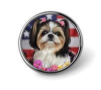 Shih Tzu Dog And Flowers Brooch Pins for Women Men Cute Badge Lapel Pins for Backpack Dress Accessories