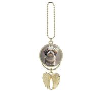 Shih Tzu Dog Car Hanging Ornament Rear View Mirror Pendant Lucky Presents Hanging Ornament Funny Car Pendant for Office Auto Home Decoration Golden Style