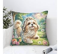 Shih Tzu Dog Federa Cuscino Pittura Ad Olio,Fantasy Garden Square Federa Copricuscino Poliestere Fodera Per Cuscino Per Camera Da Letto, Divani, Sedie, Letti E Giardini 40x40cm