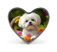 Shih Tzu Dog Flower Basket Distintivo a forma di cuore Carino Spilla Spille Spilla Distintivi per Zaino, Giacche, Cappelli Decorazione