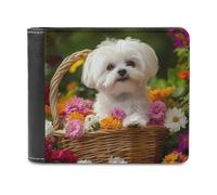 Shih Tzu Dog Flower Basket Portafoglio da uomo Bifold Slim Cash Card Holder Borsa in pelle, Stile:, Taglia unica
