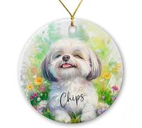 Shih Tzu Dog Ornamento in ceramica Natale 2024, cane Shih Tzu personalizzato nel prato ornamento albero di Natale, nome personalizzato Shih Tzu ornamento natalizio regali per uomini donne amanti dei