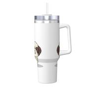 Shih Tzu Dog Print - Borraccia termica da 1180 ml, con manico e cannuccia, per caffè caldo e freddo