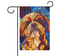 Shih Tzu Dog Stained Glass Print Bandiera da giardino Stagionale Vacanze in iuta Double Face Casa Yard Bandiere esterne 30,5 x 45,7 cm
