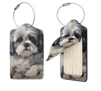 Shih Tzu - Etichette per bagagli in pelle impermeabile, 2 pezzi, per valigie, etichette per la privacy, etichette identificative con nome e anello in metallo, per donne e uomini, da viaggio