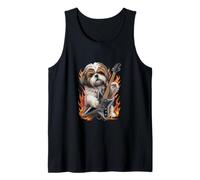 Shih Tzu fa musica con la chitarra per i musicisti Canotta