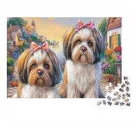 Shih Tzu Jigsaw Puzzle 1000 Pezzi Per Adulti Due cagnolini con fiocchi nel giardino Puzzle Sfidanti Per Adulti E Bambini Età 9 Anni + Cartone Riciclato Al 100% Puzzle Decorativo 38x26cm/1000pcs