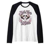Shih Tzu Mom Floral Design | Simpatico cane leone cinese Maglia con Maniche Raglan