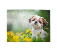 Shih Tzu, piccoli cani carini, cuccioli ricci, animali domestici, campo, puzzle da 500 pezzi per adulti - puzzle in legno per adulti e anziani
