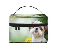 Shih Tzu Piccoli Cani Carini Cucciolo Riccio Animali Campo, Borsa per il trucco Borsa per cosmetici Borsa da viaggio portatile da viaggio Astuccio per matite