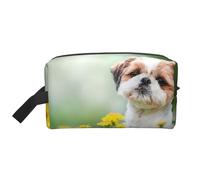 Shih Tzu Piccoli Cani Carini Cucciolo Riccio Animali Campo, Borsa per il trucco Borsa per cosmetici Borsa da viaggio portatile da viaggio Borsa per trucco Organizer