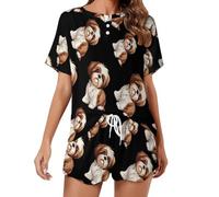 Shih Tzu - Pigiama da donna a maniche corte, morbido, con tasche, Stile:, 5XL