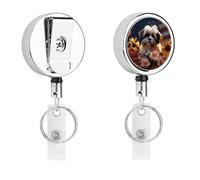 Shih Tzu Porta badge con cane e fiori con bobina retrattile, clip per badge in acciaio inox, resistente, per lavoro, infermieri, insegnanti e sicurezza