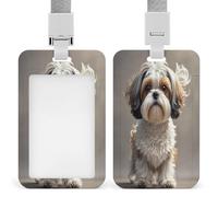 Shih Tzu Porta badge trasparente con cordino staccabile, custodia verticale in plastica rigida per proteggere carte d'identità e carte di credito per ufficio fabbrica