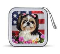 Shih Tzu - Porta CD con cane e fiori, portatile, capacità 40, organizer per DVD da viaggio in auto