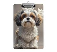 Shih Tzu - Portablocco con cane in acrilico, grazioso portablocco decorativo, 31,8 x 21,6 cm, formato A4, clip in acrilico per classe, insegnanti, forniture per ufficio