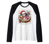 Shih Tzu Puppy Cuddle with Teddy Bear Cute Christmas Vibes Maglia con Maniche Raglan