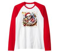 Shih Tzu Puppy in Cozy Dog Bed for Winter White Christmas Maglia con Maniche Raglan