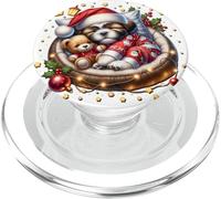 Shih Tzu Puppy In Cozy Dog Bed For Winter White Christmas PopSockets PopGrip per MagSafe