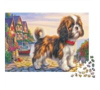 Shih Tzu Puzzle 1000 Pezzi Per Adulti Tri-color Pup Coastal Town Puzzle Gioco Regali Per Gli Uomini Cartone Riciclato Al 100% Puzzle Decorativo 52x38cm/1000pcs