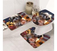 Shih Tzu - Set di 3 tappetini da bagno antiscivolo con contorno a forma di U, tappetini da bagno in microfibra assorbenti, lavabili, per vasca da bagno, doccia, decorazione per stanza da bagno