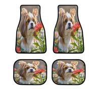 Shih Tzu - Tappetini per auto con cane e fiori, personalizzati, antiscivolo, anteriori e posteriori, classici per tutte le stagioni, universali, per SUV, furgoni, berline, camion, set da 4 pezzi