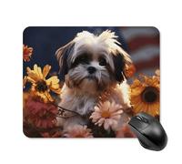 Shih Tzu, tappetino per mouse quadrato con cane e fiori, ultra sottile, superficie liscia e base in gomma antiscivolo, impermeabile, confortevole, per computer portatili, 20 x 25 cm