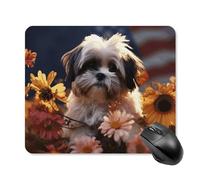 Shih Tzu, tappetino per mouse quadrato con cane e fiori, ultra sottile, superficie liscia e base in gomma antiscivolo, impermeabile, confortevole, per computer portatili, 25 x 30 cm