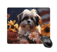 Shih Tzu, tappetino per mouse quadrato con cane e fiori, ultra sottile, superficie liscia e base in gomma antiscivolo, impermeabile, confortevole, per computer portatili, 18 x 22 cm