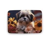 Shih Tzu - Tappeto grande con cane e fiori, in velluto di corallo, con retro in gomma, antiscivolo, per vasca da bagno, elegante, lavabile, per sala giochi, 40 x 60 cm