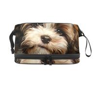 Shih Tzu - Trousse a doppio strato per cosmetici con ritratto di cucciolo di cane, per donne e ragazze, borsa da viaggio per trucchi, pratica borsa organizer con scomparto per pennelli, Multi,