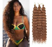 SHIHERESH Deep Wave Crochet Hair 22inch 3 Packs Ocean Wave Crochet Hair Wave Braiding Crochet Hair Extensions Synthetic Curly Crochet Hair For Boho Braids (30#, 22inch(Pack of 3))