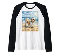 Shihtzu at The Beach Sunny Summer Dog Opera d'Arte Maglia con Maniche Raglan