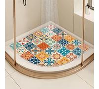 SHIJHUI Tappetino da doccia angolare, antiscivolo, anti muffa, a settore, in PVC, arancione, 60 x 60 cm