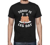 SHIKAIQI Men's Today Is Leg Day Thanksgiving Turkey T Shirt Black XL