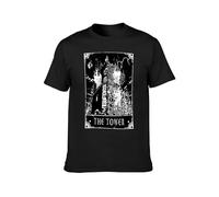 SHIKAIQI The Tower Deadly Tarot Black Men T-Shirt Graphic Printed Top Unisex Tee Black XXL