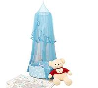 SHIKUN Tenda a baldacchino di pizzo Cupola rotonda Pizzo Filato cavo Zanzariera per bambini Tenda da sogno per bambini in stile nordico perfetta per ragazze, Lettino, Lettino, Blu
