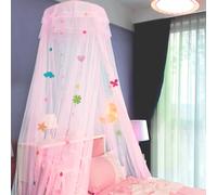 SHIKUN Tenda da letto rotonda a baldacchino con zanzariera a baldacchino con toppa in feltro per bambini Decorazione della stanza della tenda per ragazzi, ragazze, letto per bambini