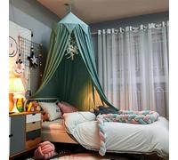 SHIKUN Tenda da letto rotonda in cotone con zanzariera a baldacchino Tenda da letto con bandiera nappa Tenda per bambini Decorazione per ragazzi, ragazze, letto per bambini