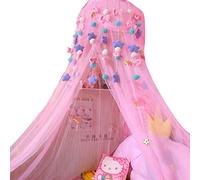 SHIKUN Zanzariera per bambini rosa a cupola tonda a baldacchino con ornamenti di peluche Tenda per bambini per bambine, Lettino per bambini, Lettino per ragazze, Cameretta per ragazze, Rosa