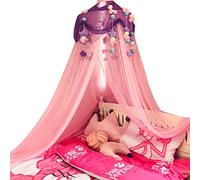SHIKUN Zanzariera per bambini rosa a cupola tonda a baldacchino con ornamenti di peluche Tenda per bambini per bambine, Lettino per bambini, Lettino per ragazze, Cameretta per ragazze, Viola