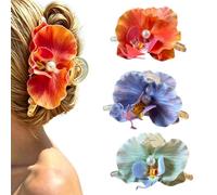SHILINLANG Phalaenopsis - Fermagli per capelli con fiori hawaiani, 3 pezzi, accessori per capelli tropicali da spiaggia (Phalaenopsis-arancione+blu+verde (3 pezzi)