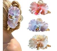SHILINLANG Phalaenopsis - Fermagli per capelli con fiori hawaiani, 3 pezzi, accessori per capelli tropicali da spiaggia (Phalaenopsis-ros viol giallo (3 pezzi)