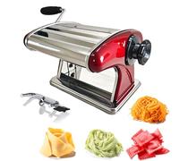 SHILINTONG Macchina per fare la pasta, Tagliatella manuale della famiglia che fa la macchina della pressa perfetta per gli spaghetti fettuccini lasagna gnocco pelle manovella in acciaio inox rosso
